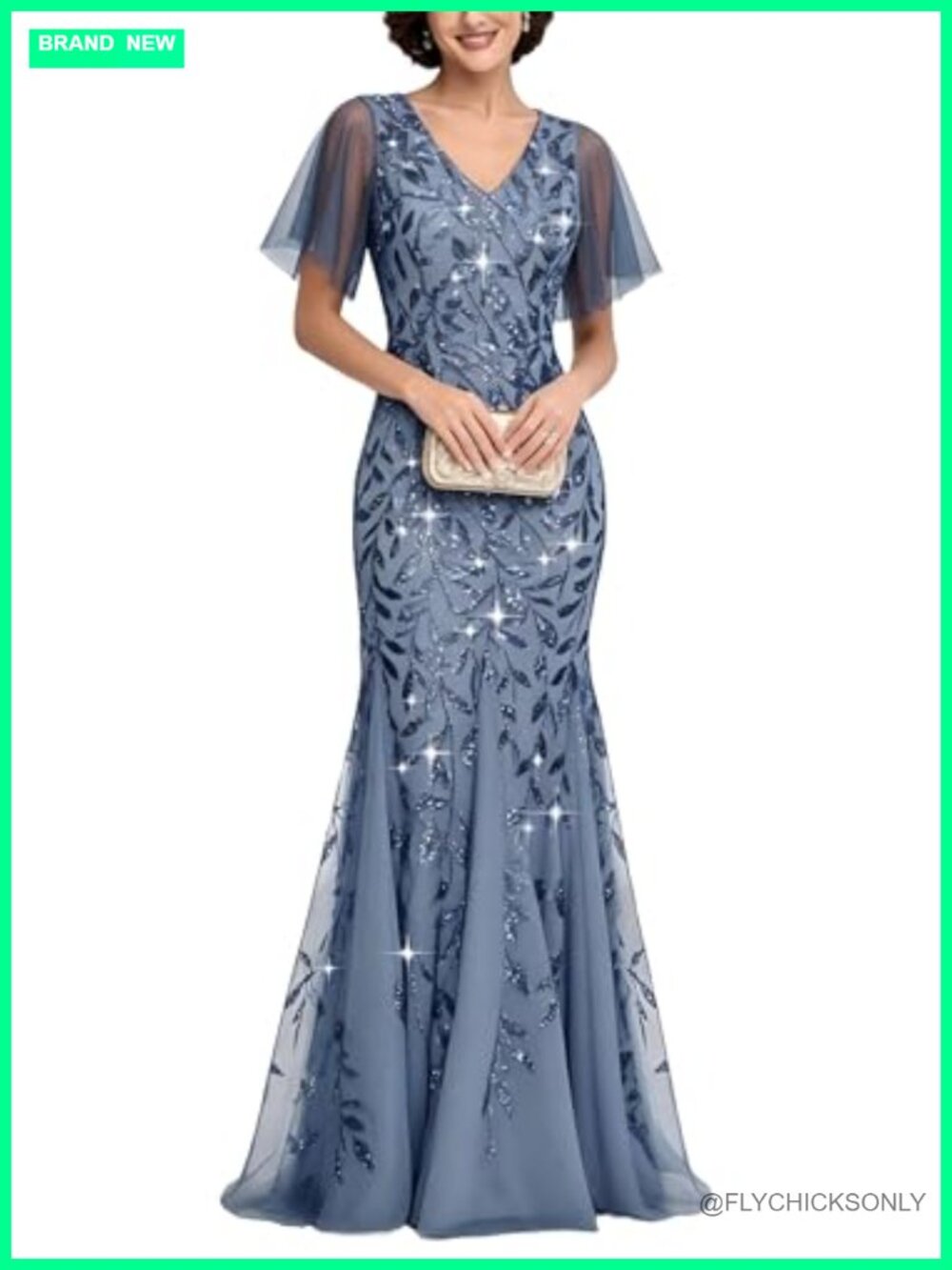 Long Sleeve Sequin Tulle Bodycon Maxi Formal Evening Gown Prom Dress